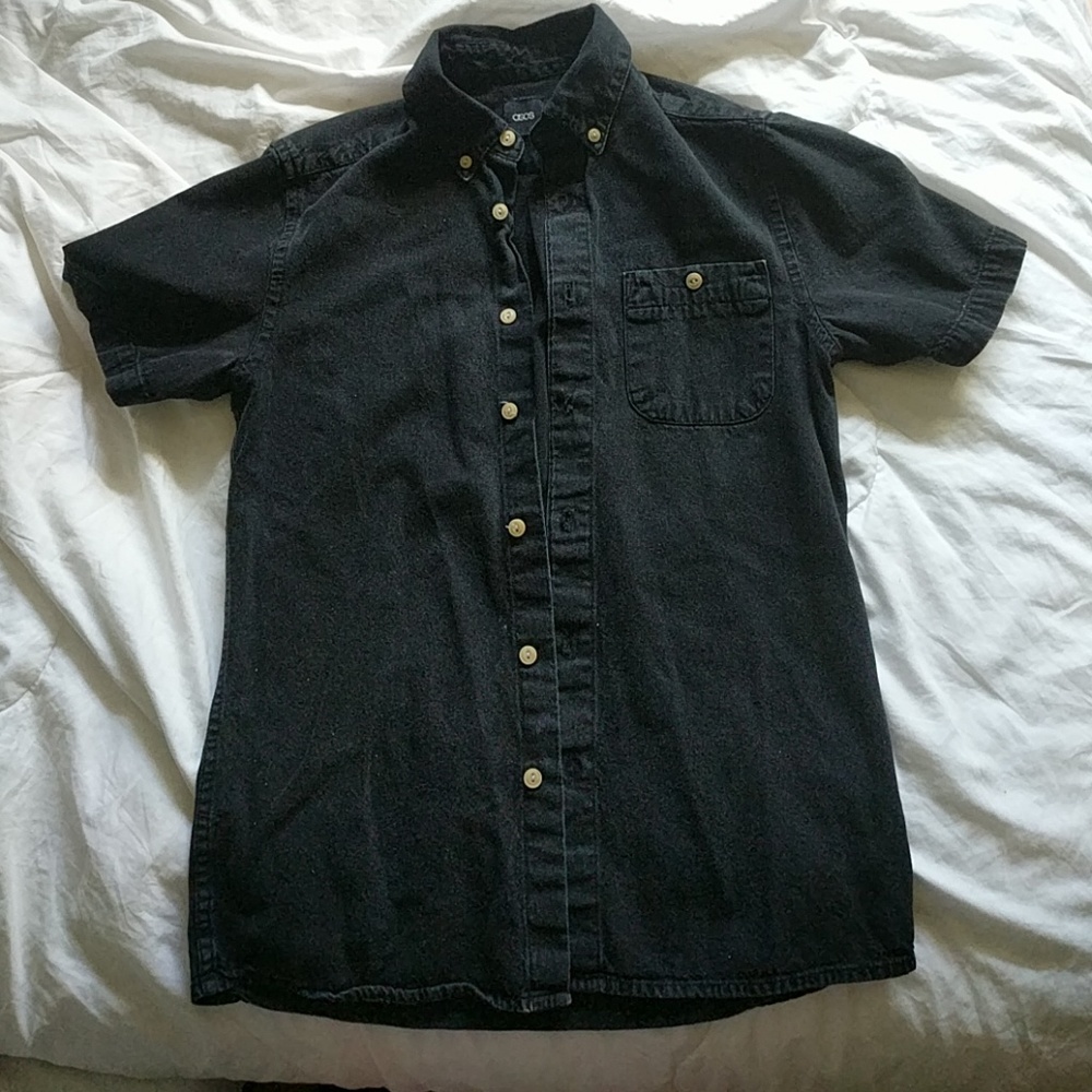 Asos Black Washed Denim Short Sleeve Button Down